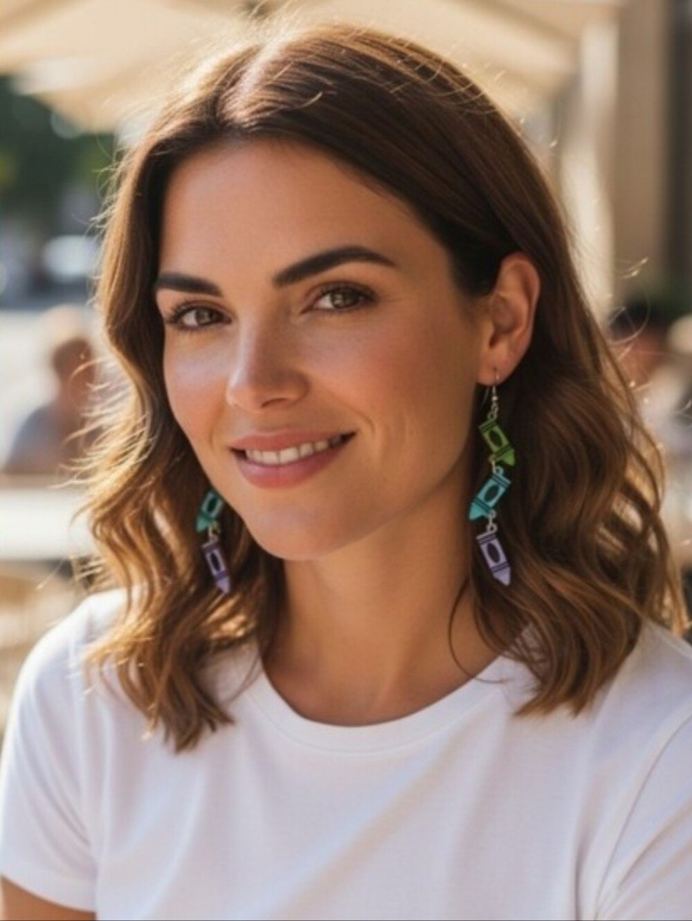 Cute Personality Pastel Colors Crayon Pendant Wooden Dangle Earrings Light Weigh